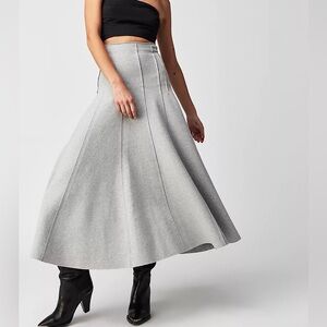 Norma Kamali Knit Grey Grace Midi Skirt, Size Medium
